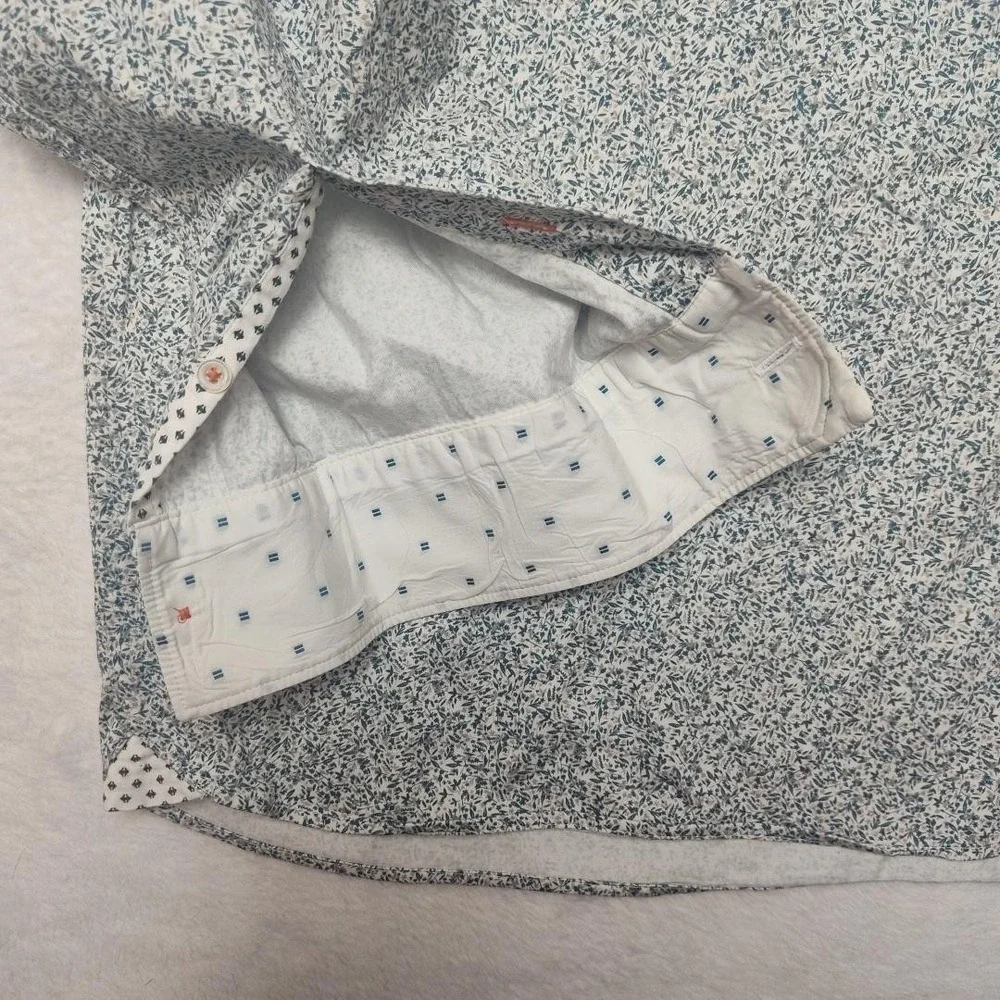 Ted Baker Shirt Mens XL White Blue‎ Floral Long Sleeve Button Up Casual